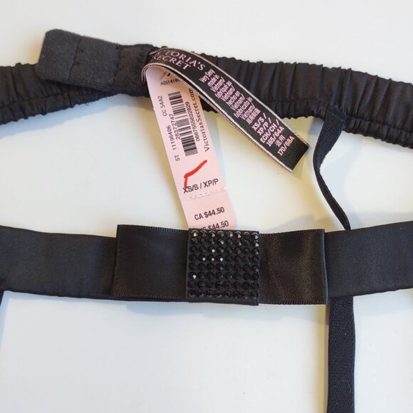 Victoria Secret Very Sexy Red Satin-Black Rhinestone Bow Garter Belts XS/S  2 Pc - Picture 4 of 8